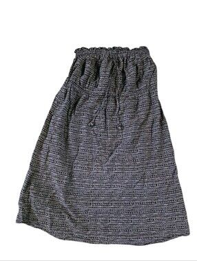Roxy Black and White Maxi Skirt with Smocked Waist Black Tribal Print Beach